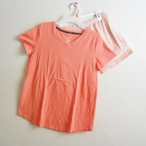 Sonoma Intimates Pajamas, Women's L, Light Tangerine Top, Print Shorts Bottom